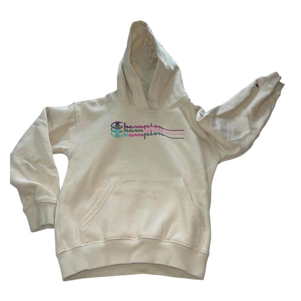 Champion‎ 6X Youth Girls Cream Hoodie Sweatshirt Multicolor Logo